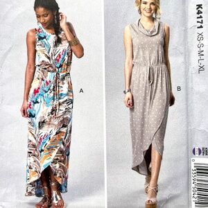 Kwik Sew Pattern Pullover Dress Shaped Hem Sleeveless XS - XL Uncut K4171